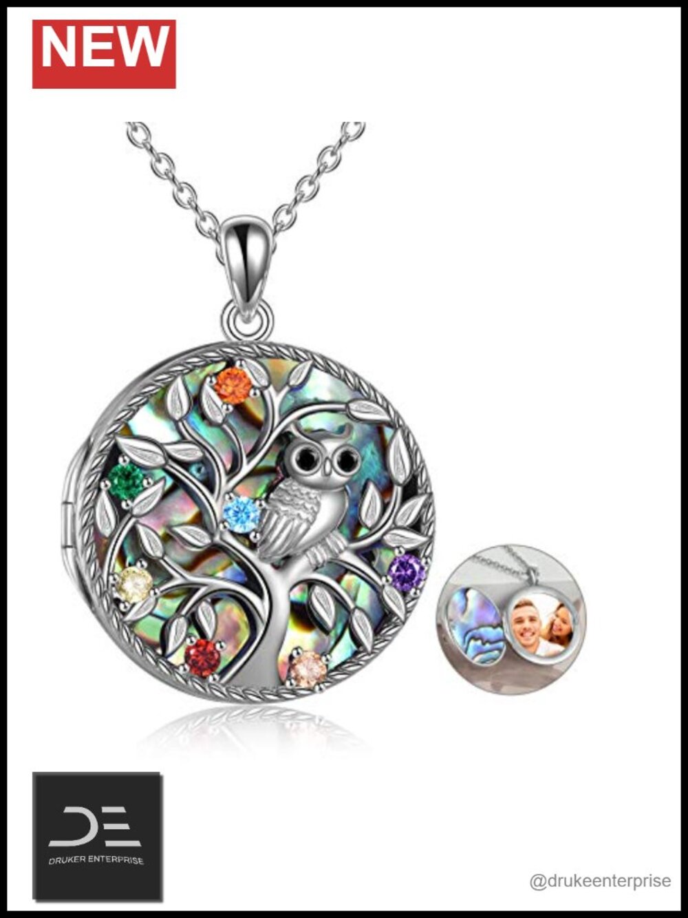 Sterling Silver Tree of Life Locket Pendant Personalized Picture Photo Owl